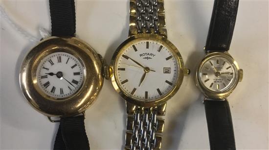 14ct gold-cased ladies half-hunter style wristwatch & two other ladies watches (3)